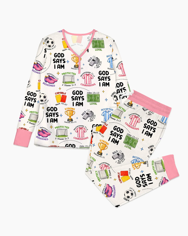 God Says I Am Soccer Bamboo Women Pajama Set