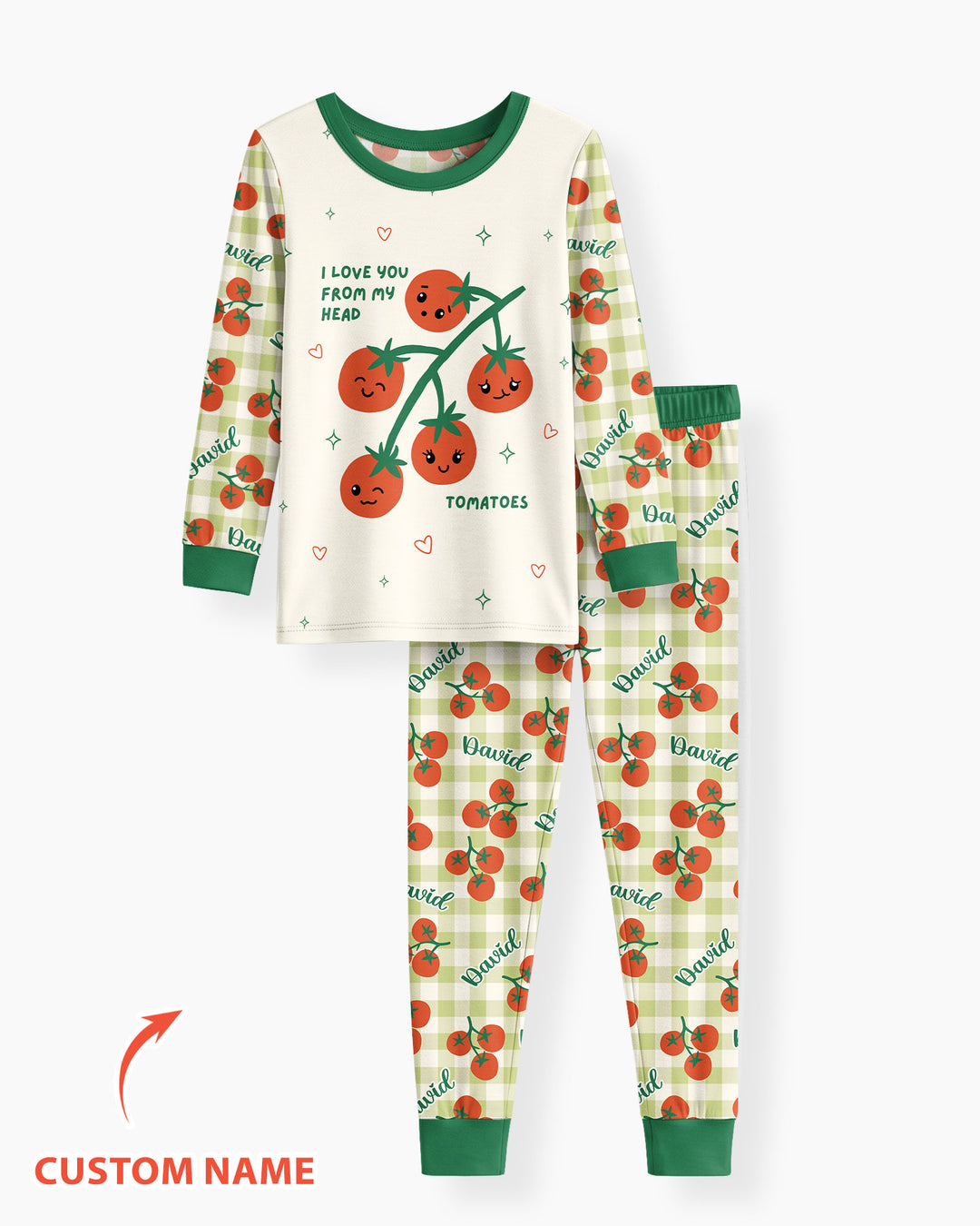 I Love You From My Head Tomatoes Custom Name Bamboo Two Piece Long Sleeve Pajama Set