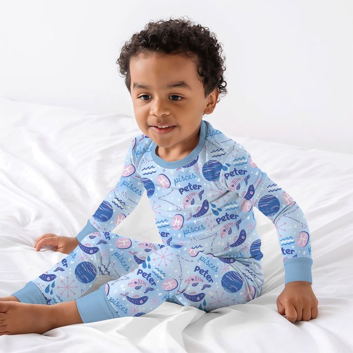 Custom Name Zodiac Pisces Two Piece Long Sleeve Pajama Set