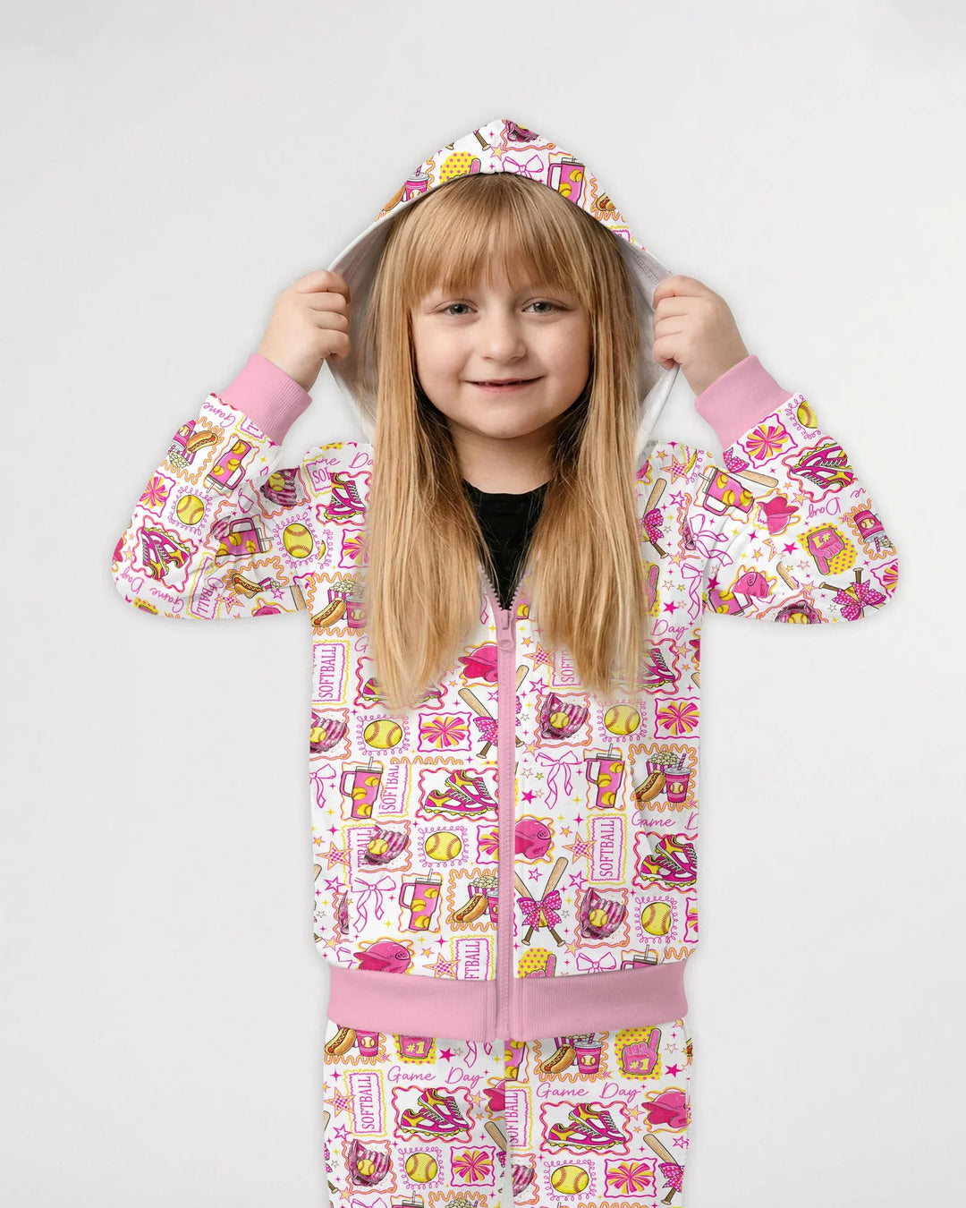 Pink Softball Game Day Bamboo Zip Hoodie