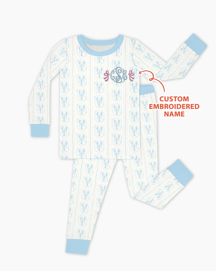 Pijama de dos piezas de bambú de manga larga para bebé, con iniciales bordadas a medida