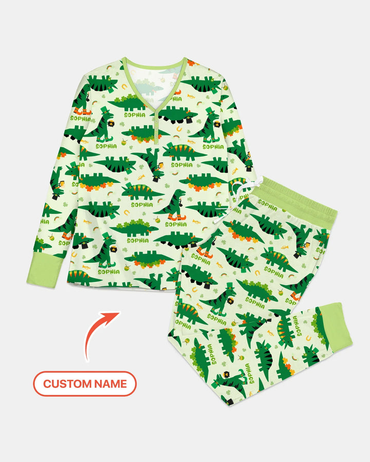 St. Patrick's Day Dinosaurs Custom Women Pajama Set