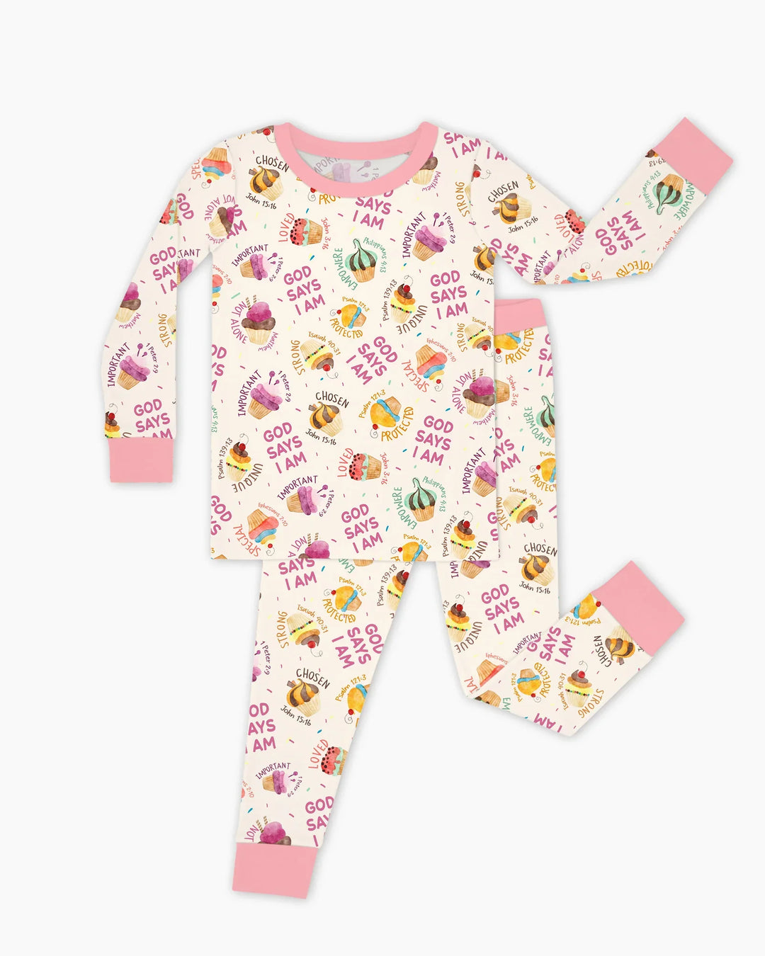 Cute Cupcake God Says I Am  Bamboo Two Piece Long Sleeve Pajama Set