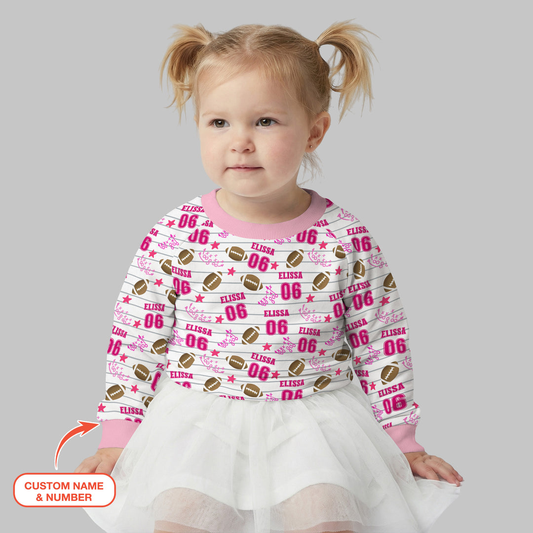 Custom Name Football Time Pink Crewneck Sweatshirt