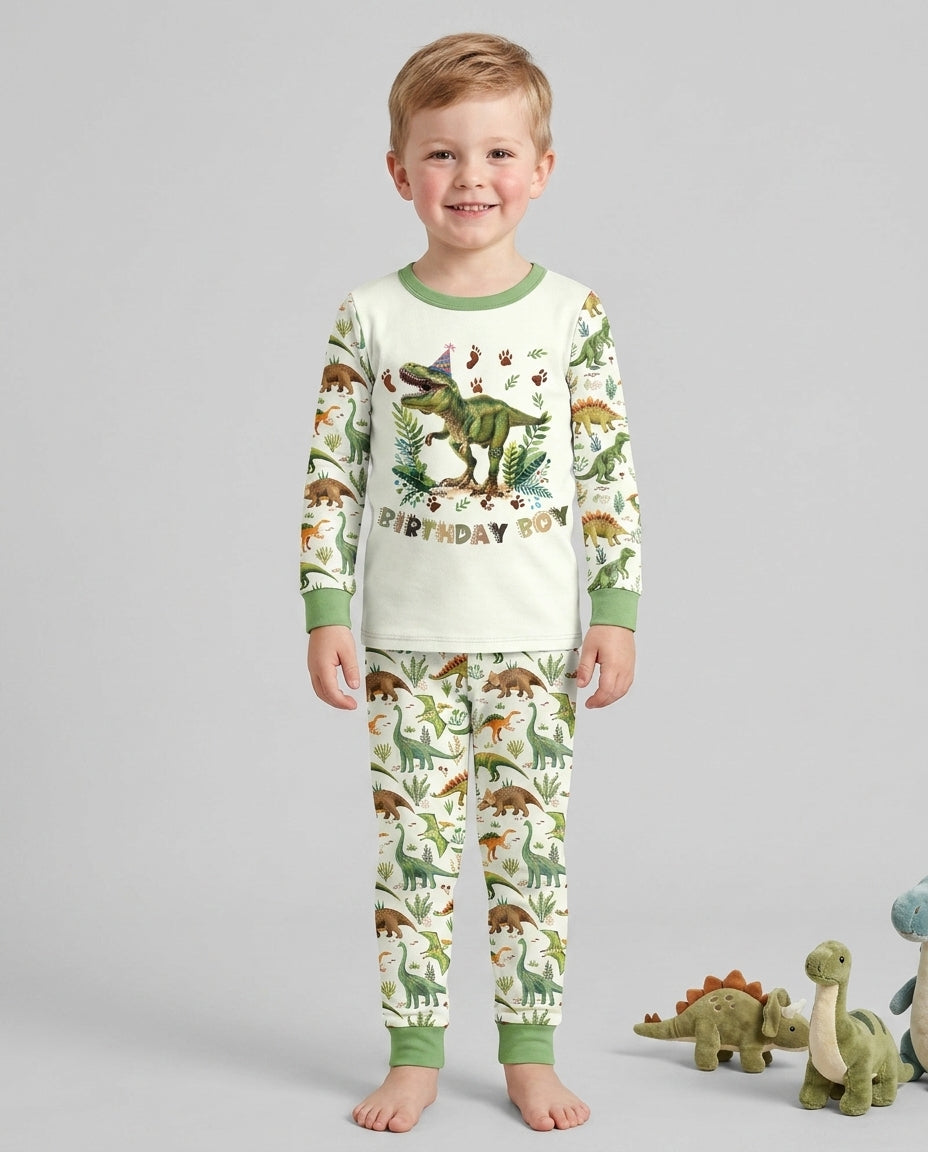 Dinosaur Birthday Boy Bamboo Two Piece Long Sleeve Pajama Set