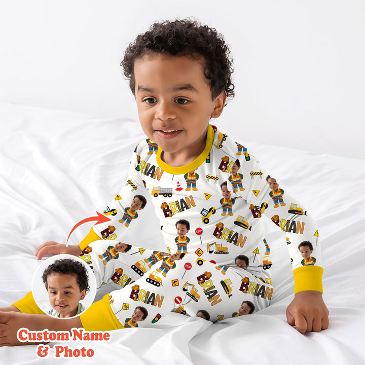 Custom Photo Doodle Little Builder Two Piece Long Sleeve Pajama Set