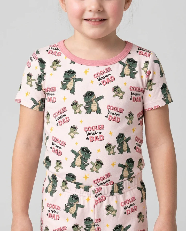 Genial conjunto de pijama de dos piezas de bambú de manga corta y pantalón corto a juego para papá y yo con diseño de dinosaurio.