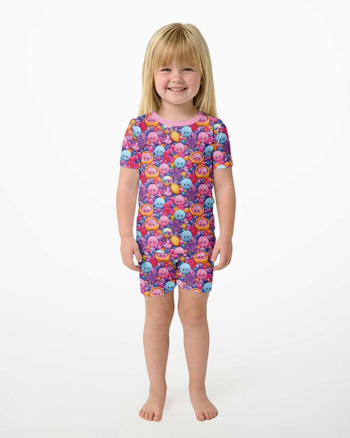 Rainbow Glitter Dumplings Bamboo Two Piece Short Sleeve Shorts Pajama Set
