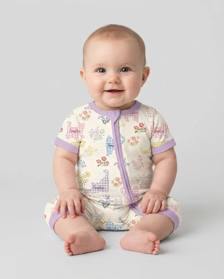 Gingham Cats Custom Name Bamboo Shorty Zippy