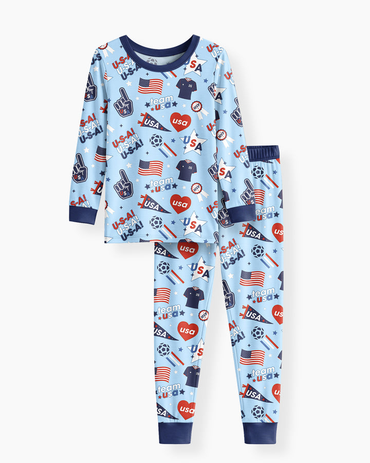 Soccer Party Team USA Bamboo Two Piece Long Sleeve Pajama Set