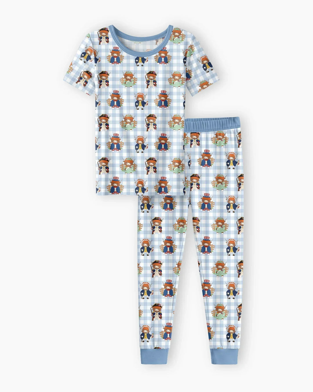 Patriotic 4th of July Highland Cow Bamboo Two Piece Short Sleeve Pajama Set