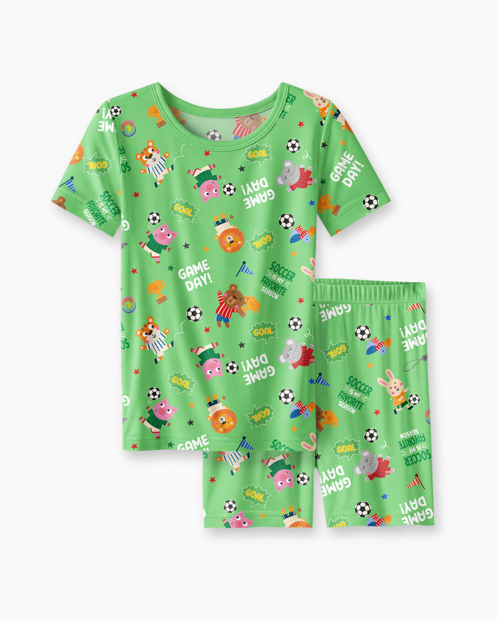 The World Cup Soccer Animals Bamboo Two Piece Short Sleeve Shorts Pajama Set