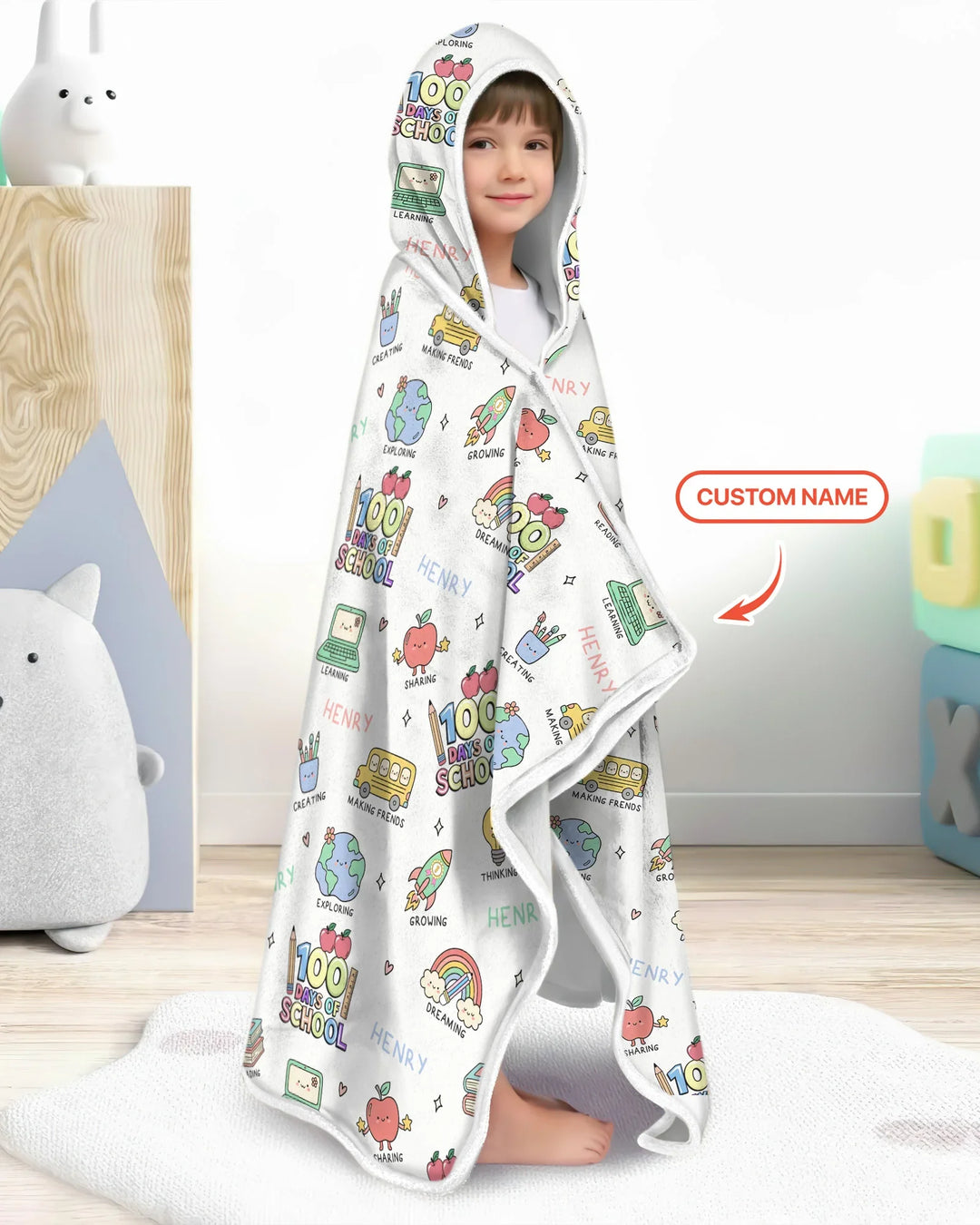 Custom Name Celebration Hundred Days Wearable Hooded Blanket