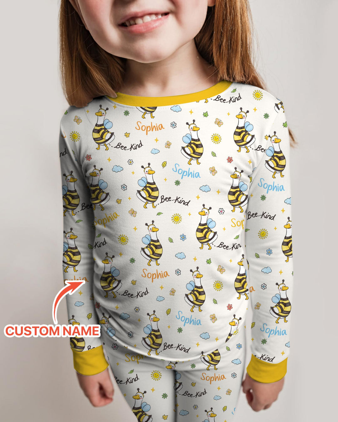 Custom Name Bee Kind The Goose Bamboo Two Piece Long Sleeve Pajama Set
