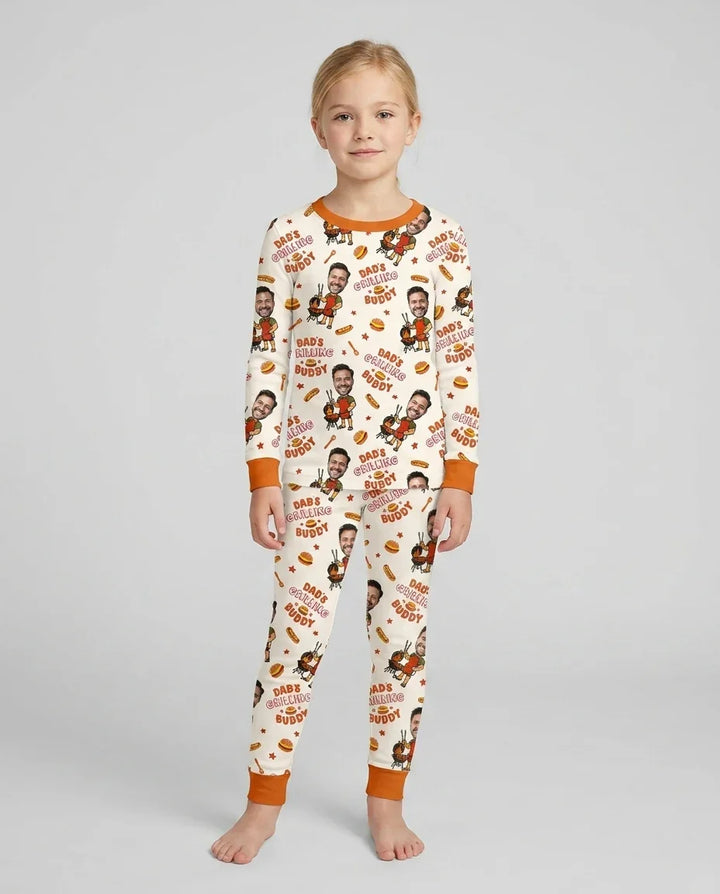 Custom Photo Dad's Grilling Buddy Family Matching Bamboo Two Piece Long Sleeve Pajama Set