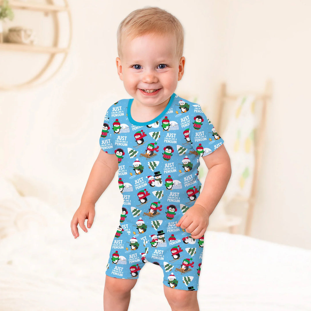 Chillin Like A Penguin Two Piece Short Sleeve Shorts Pajama Set