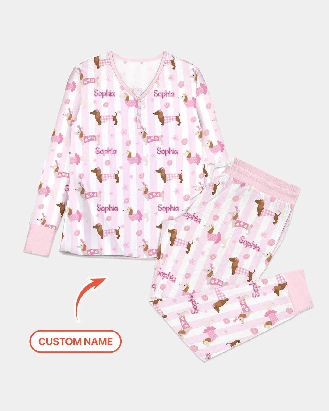 Custom Name Easter Dachshunds Family Matching Women Pajama Set