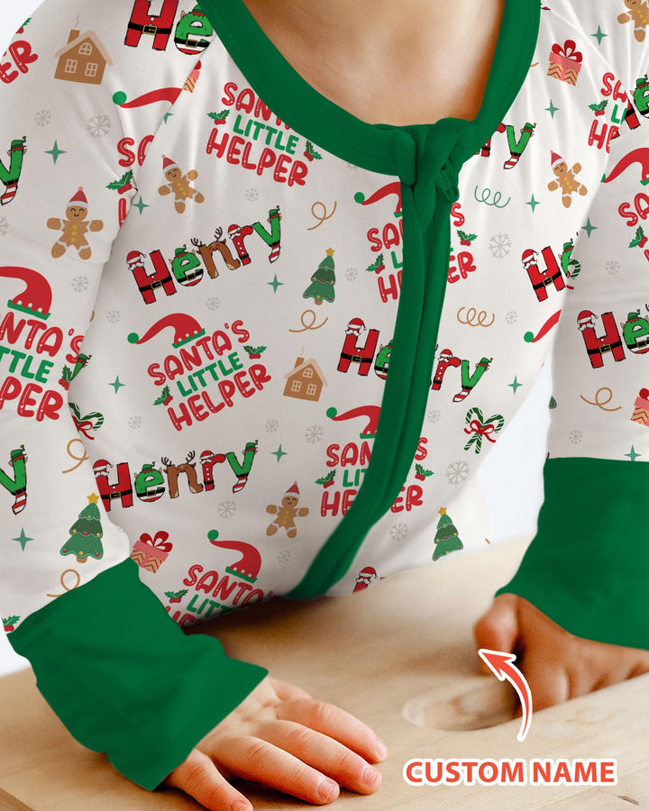 Pijama-mono convertible de bambú "El Pequeño Ayudante de Santa" personalizado