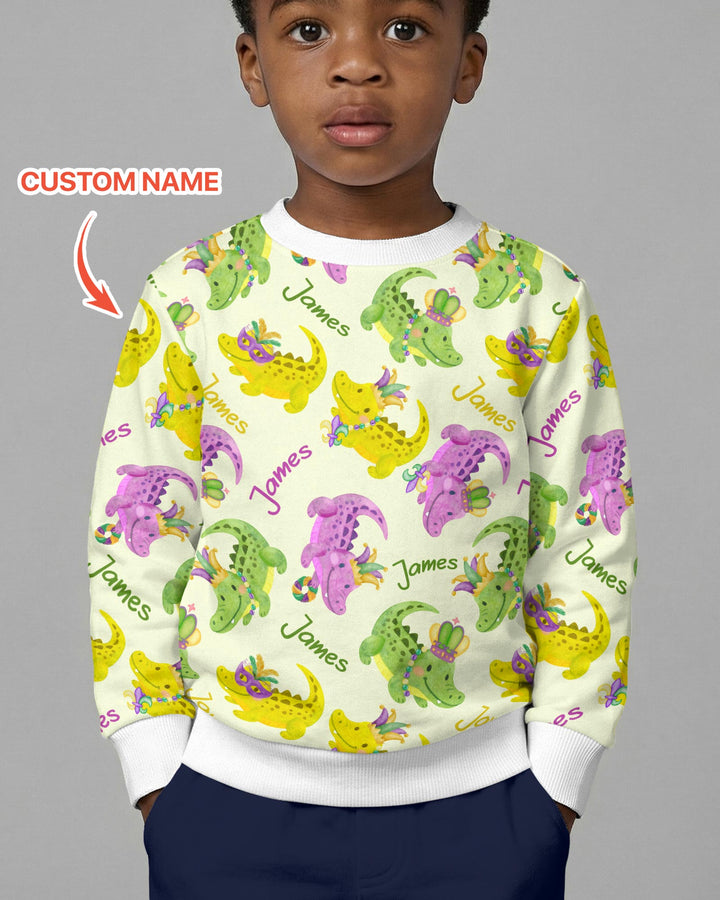 Custom Name Mardi Gras Alligator Crewneck Sweatshirt