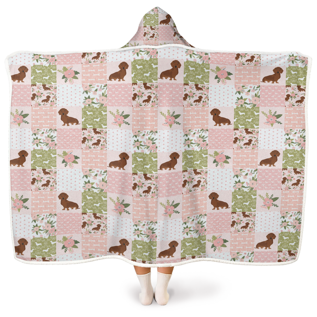 Floral Dachshund Grace Wearable Hooded Blanket