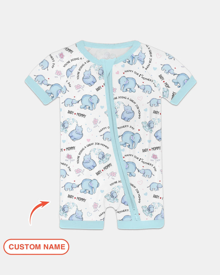 Custom Name Mother & Baby Elephant Shorty Zippy