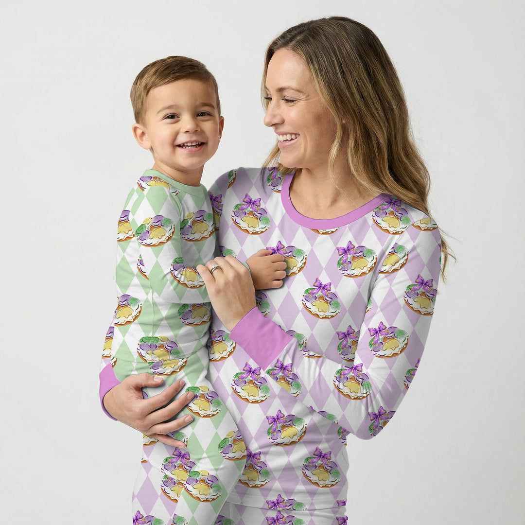 Mardi Gras Donut Two Piece Long Sleeve Pajama Set