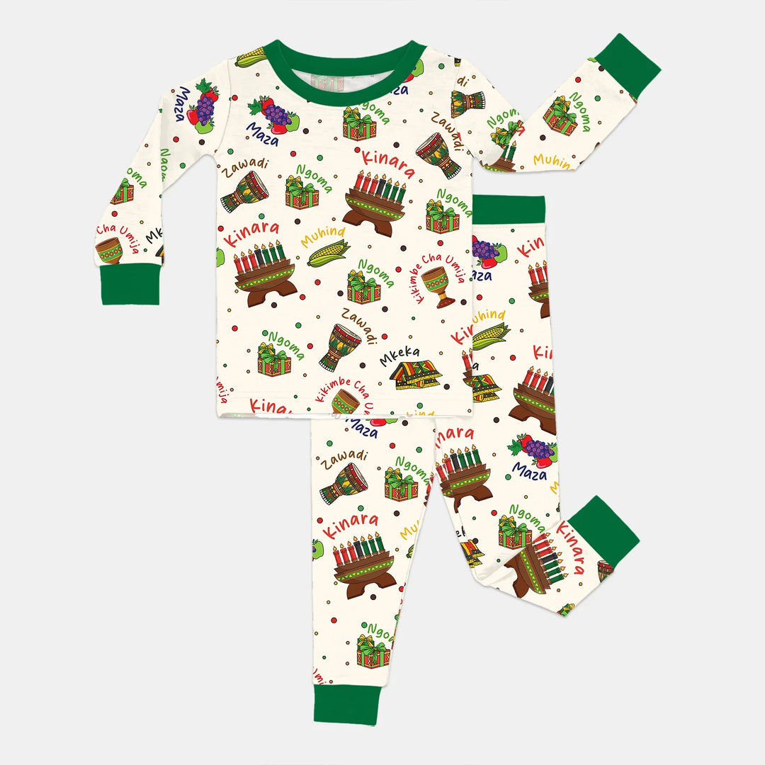 Happy Kwanzaa Family Matching Two Piece Long Sleeve Pajama Set