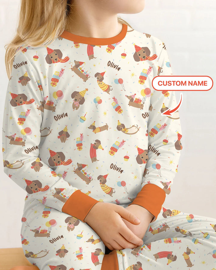 Dachshund Birthday Bamboo Two Piece Long Sleeve Pajama Set