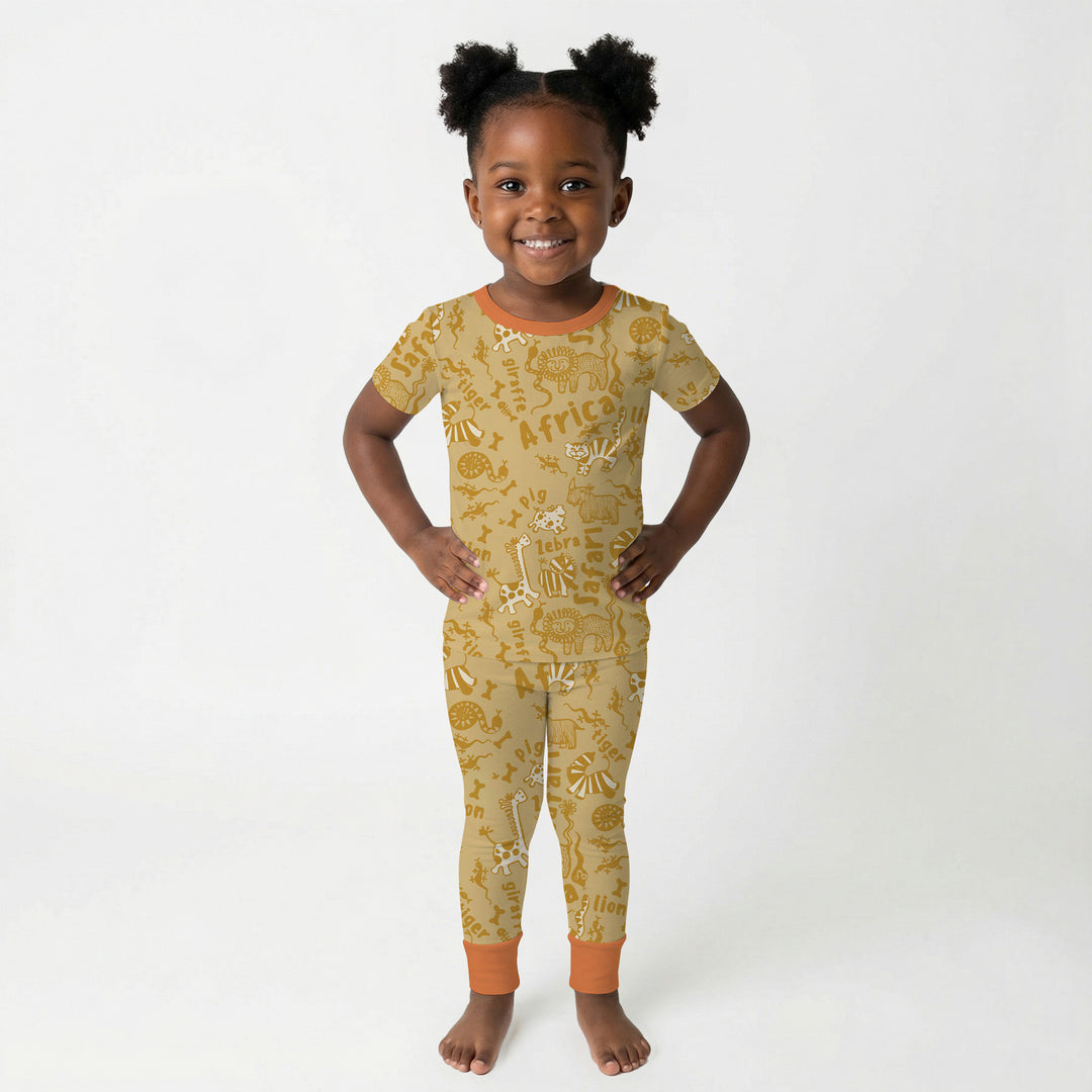 Handdrawn African Animals Two Piece Short Sleeve Pajama Set