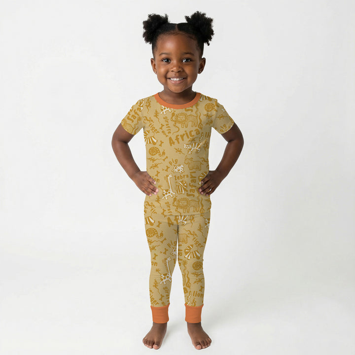 Handdrawn African Animals Two Piece Short Sleeve Pajama Set