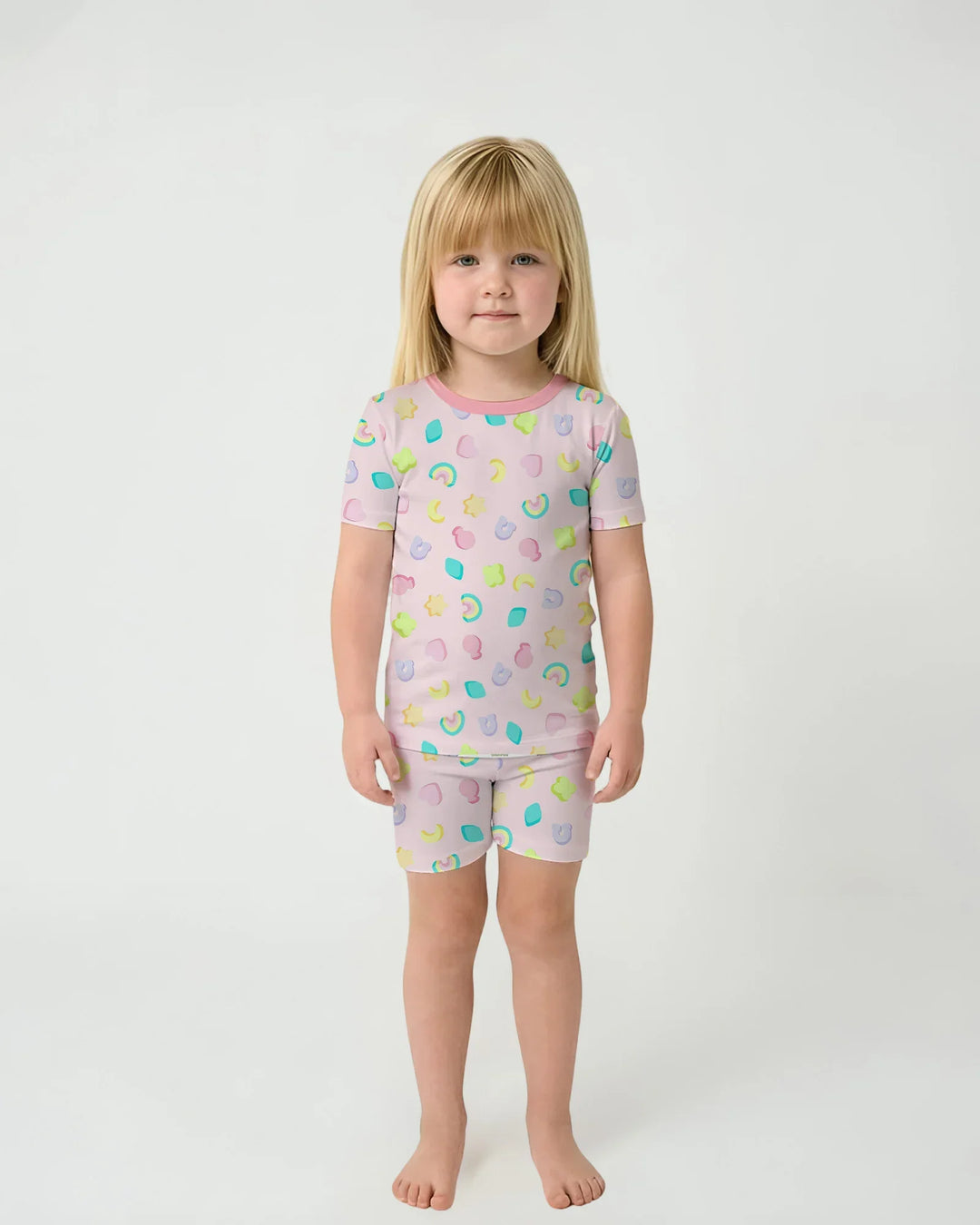 Pastel Lucky Charms Scatter Two Piece Short Sleeve Shorts Pajama Set