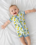 Pijama corto de bambú a juego con cremallera familiar de limones mediterráneos