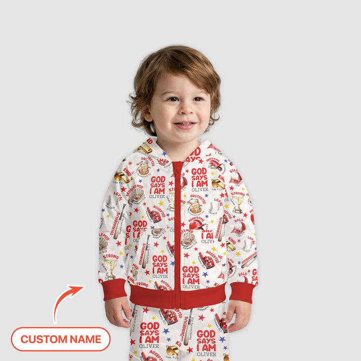 Baseball God Says I Am Custom Name Zip Hoodie