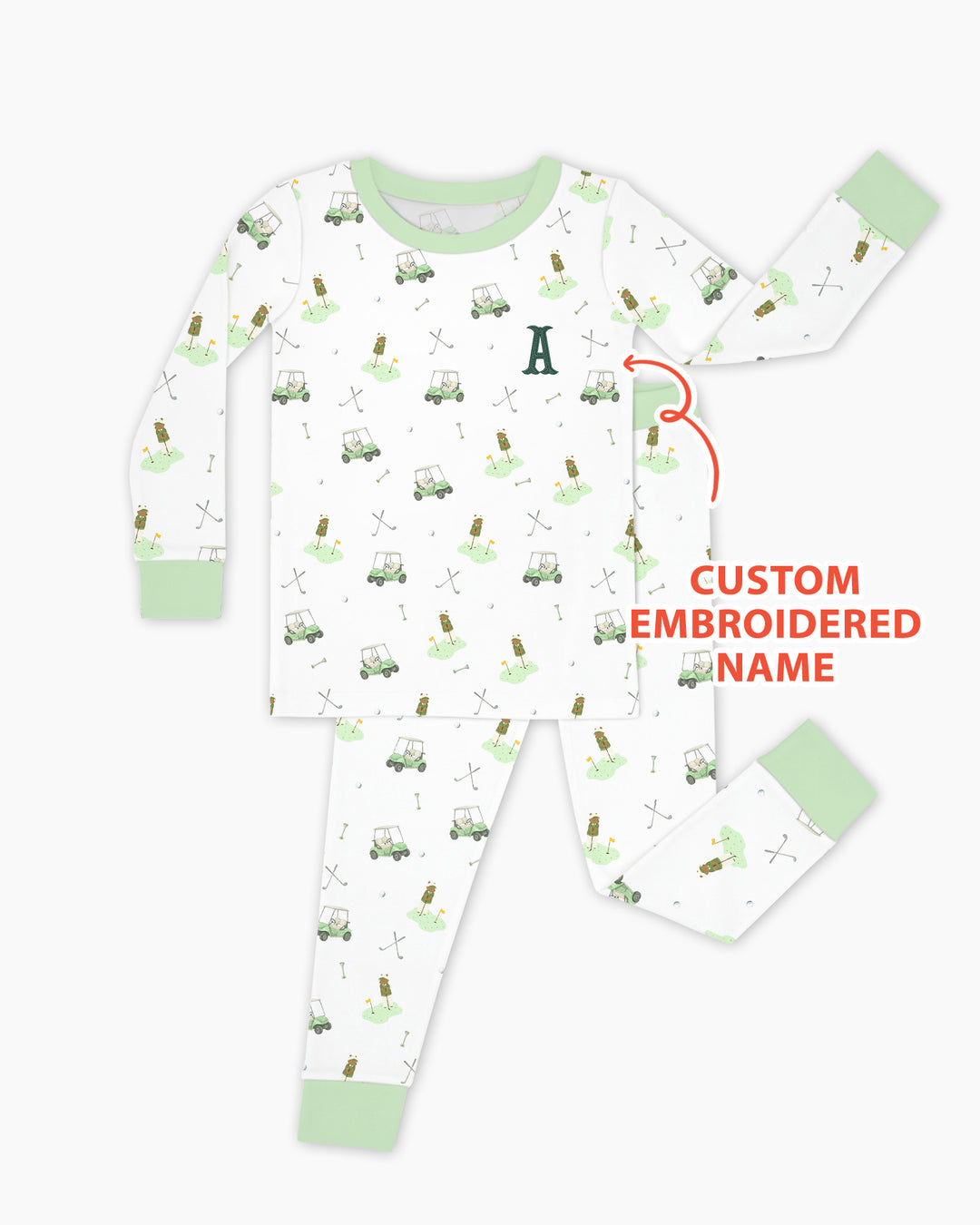 Custom Embroidered Name Monogram Letter Golf Two Piece Long Sleeve Pajama Set