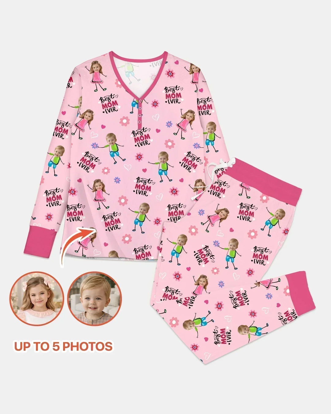 Custom Photo "Best Mom Ever" Doodle Bamboo Women Pajama Set