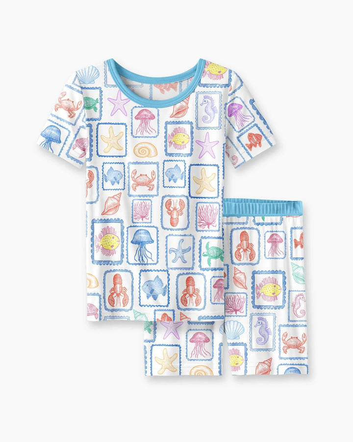 Coastal Treasures Family Matching Bamboo Two Piece Short Sleeve Shorts Pajama Set