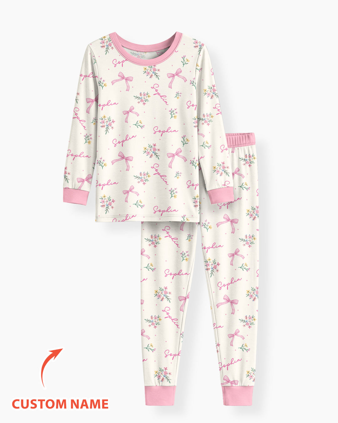 Pastel Ditsy Floral Bow Bamboo Two Piece Long Sleeve Pajama Set