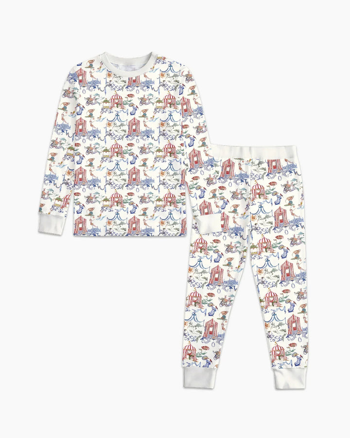 Vintage Lousiana Circus Toile Family Matching Bamboo Two Piece Long Sleeve Pajama Set