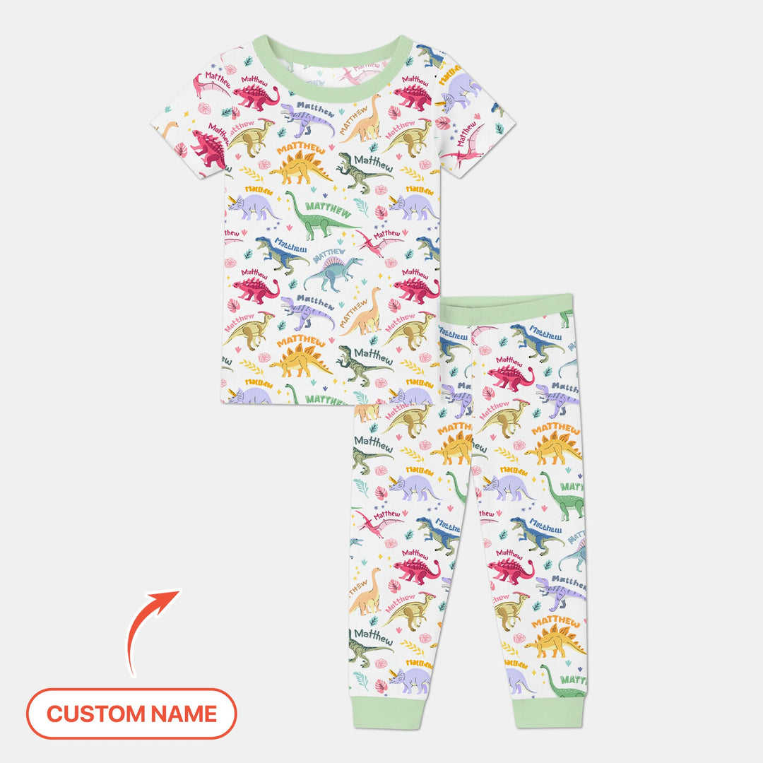 Dino Roar Custom Name Two Piece Short Sleeve Pajama Set