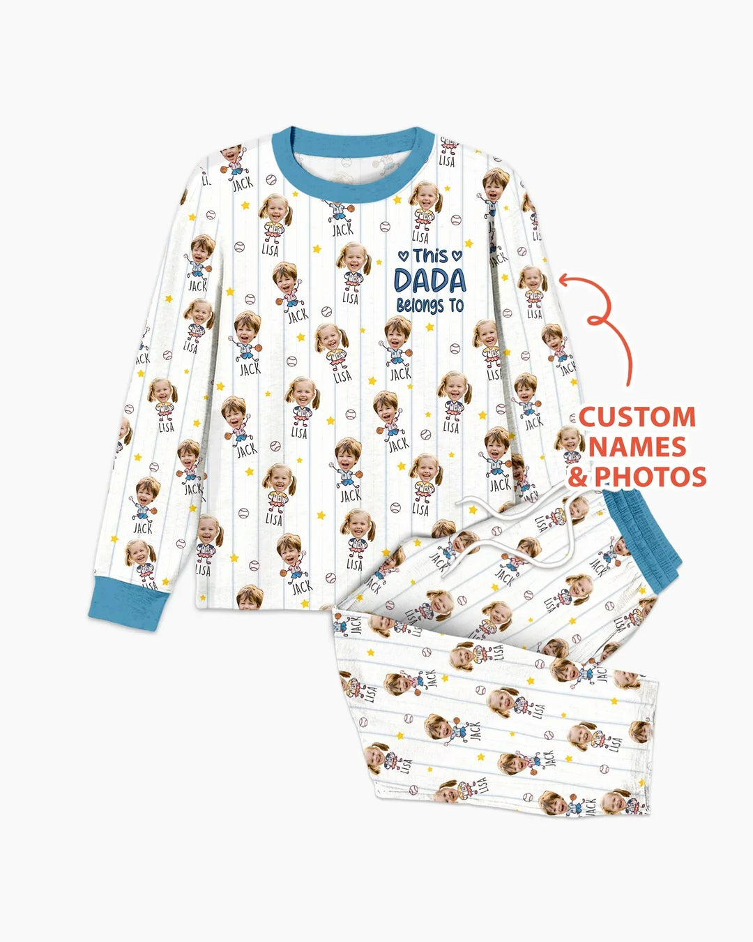 Embroidered Custom Dad And Mini Face  Bamboo Men's Pajama Set
