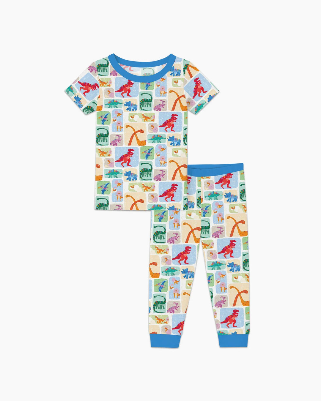 Conjunto de pijama de dos piezas de bambú de manga corta a juego familiar de Dino Arcoíris