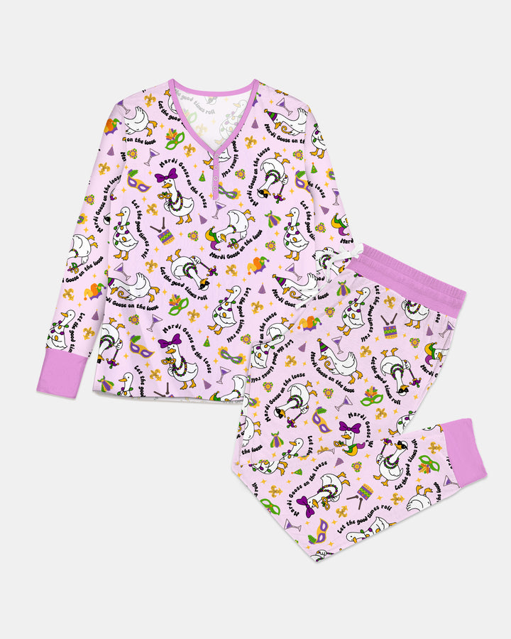 Mardi Gras Silly Goose Women Pajama Set