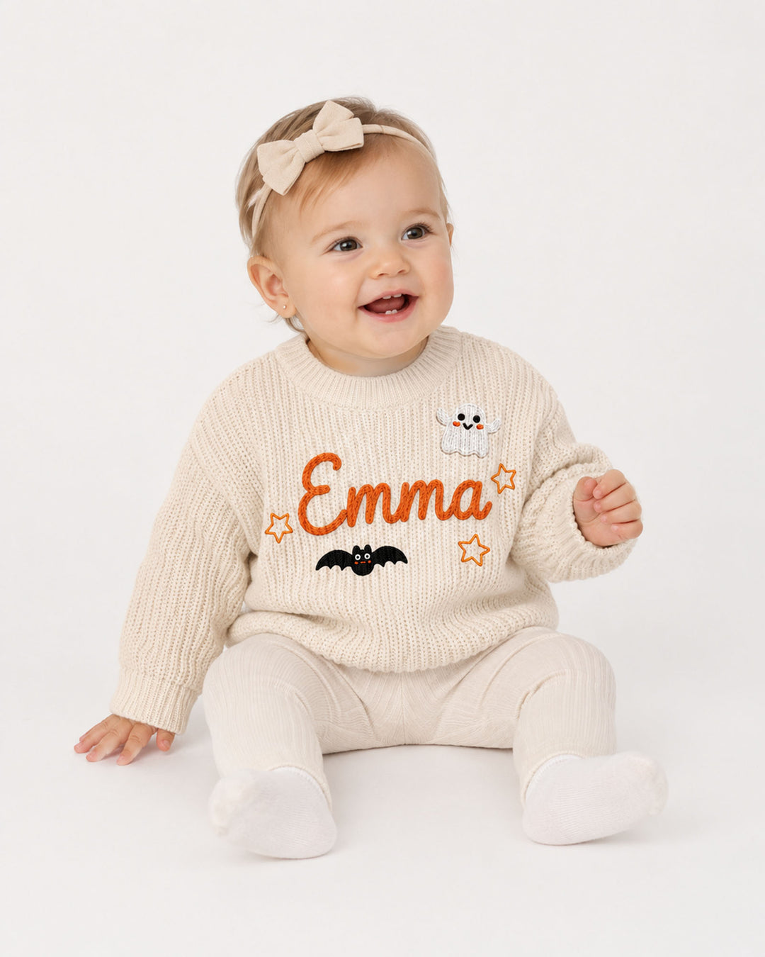 Happy Halloween Embroidered Baby Name Bamboo Knit Sweater Bubble