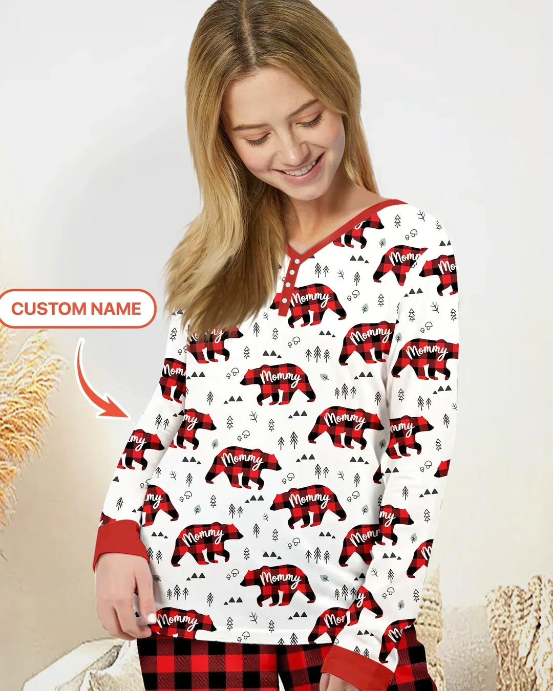 Custom Name Family Bear Matching Bamboo Women Pajama Set