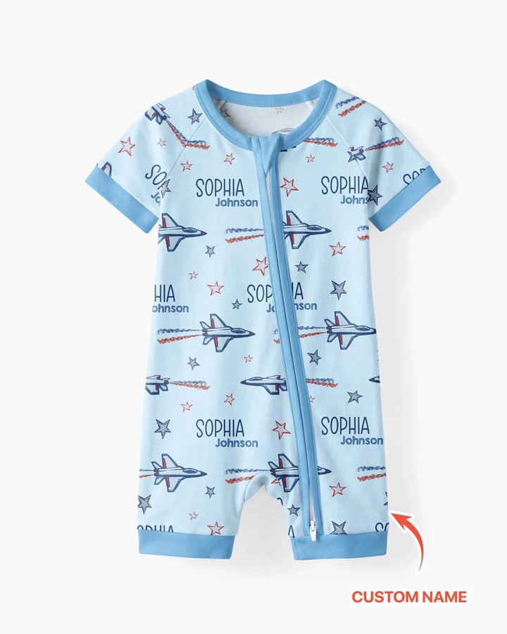 Patriotic American Flag Jet Fighter Bamboo Shorty Zippy