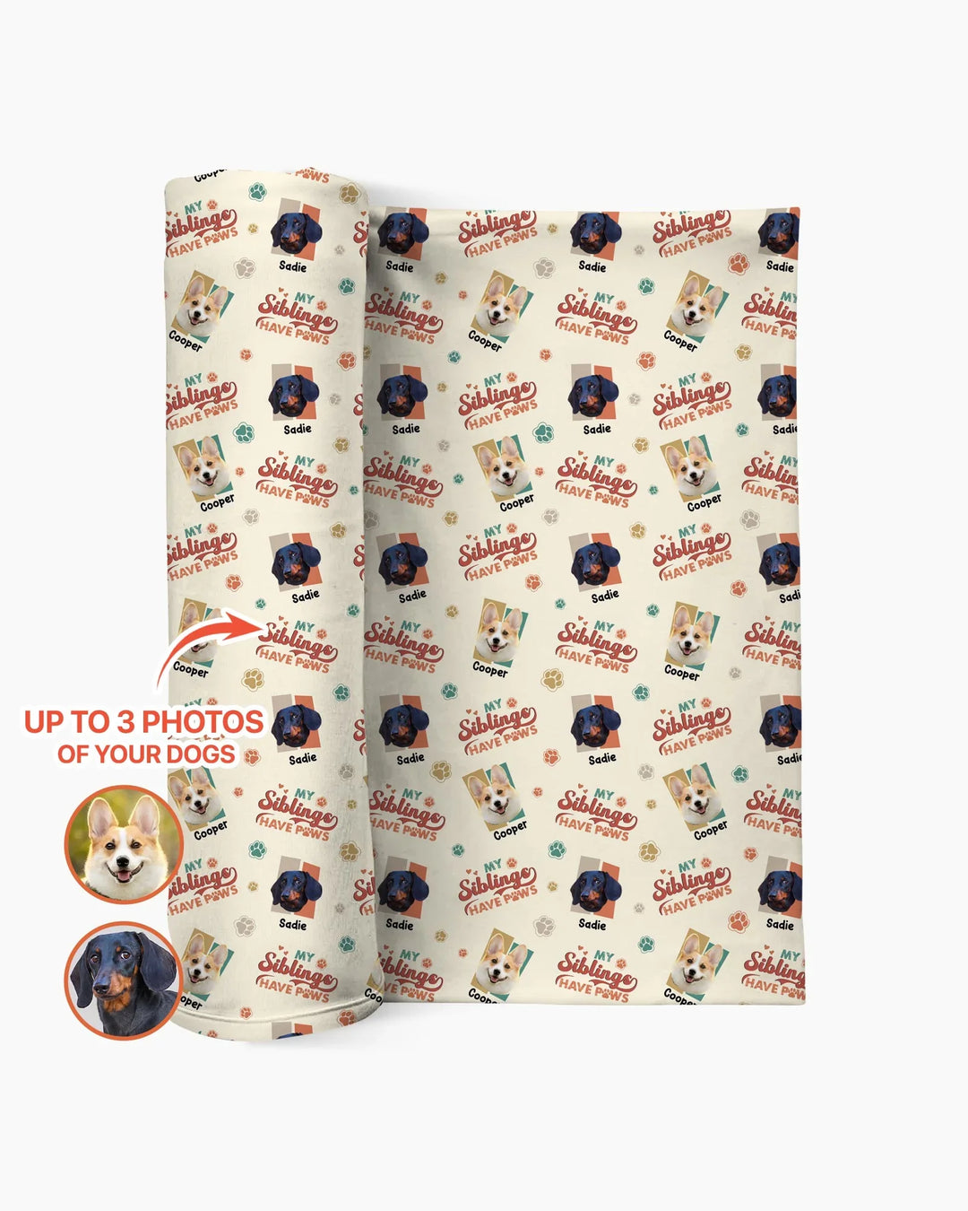 Custom Dog Photos "My Siblings Have Paws" swaddle blanket