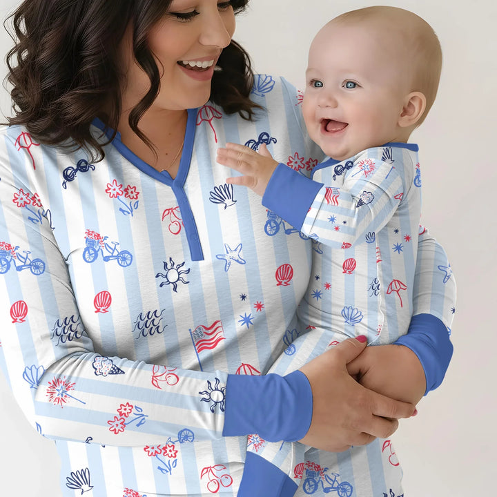 Rot, Weiß & Beachy Familie passender Pyjama-Set aus Bambus für Damen