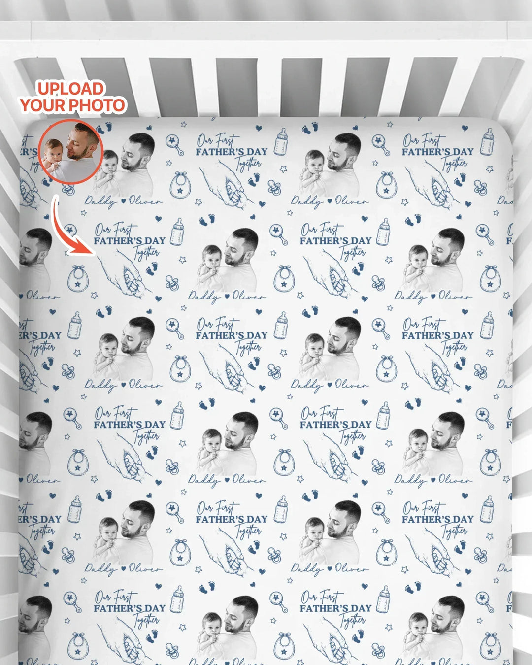 Custom Photo Our First Father's Day Together Bamboo Fitted Crib Sheet
