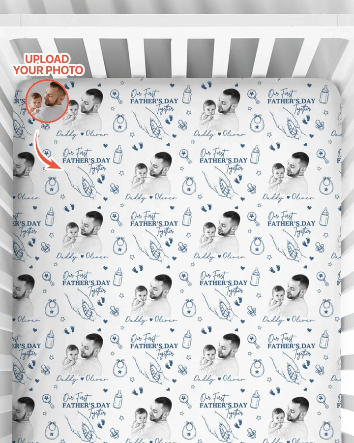 Custom Photo Our First Father's Day Together Bamboo Fitted Crib Sheet