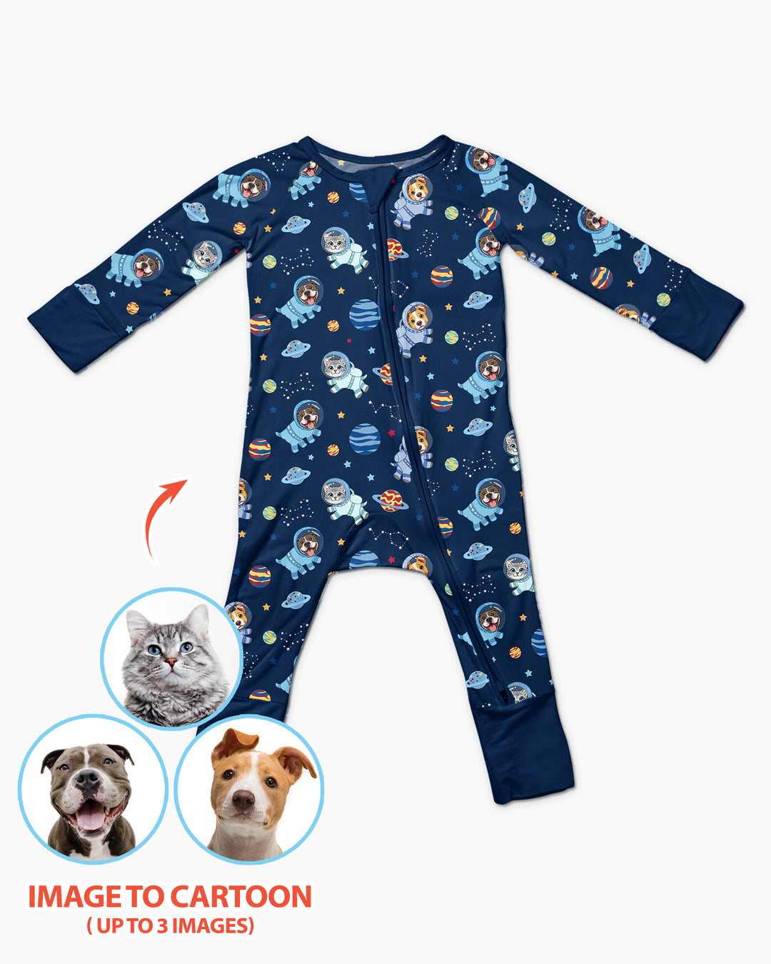 Astronaut Custom Pet Image Family Matching Bamboo Convertible Zippy